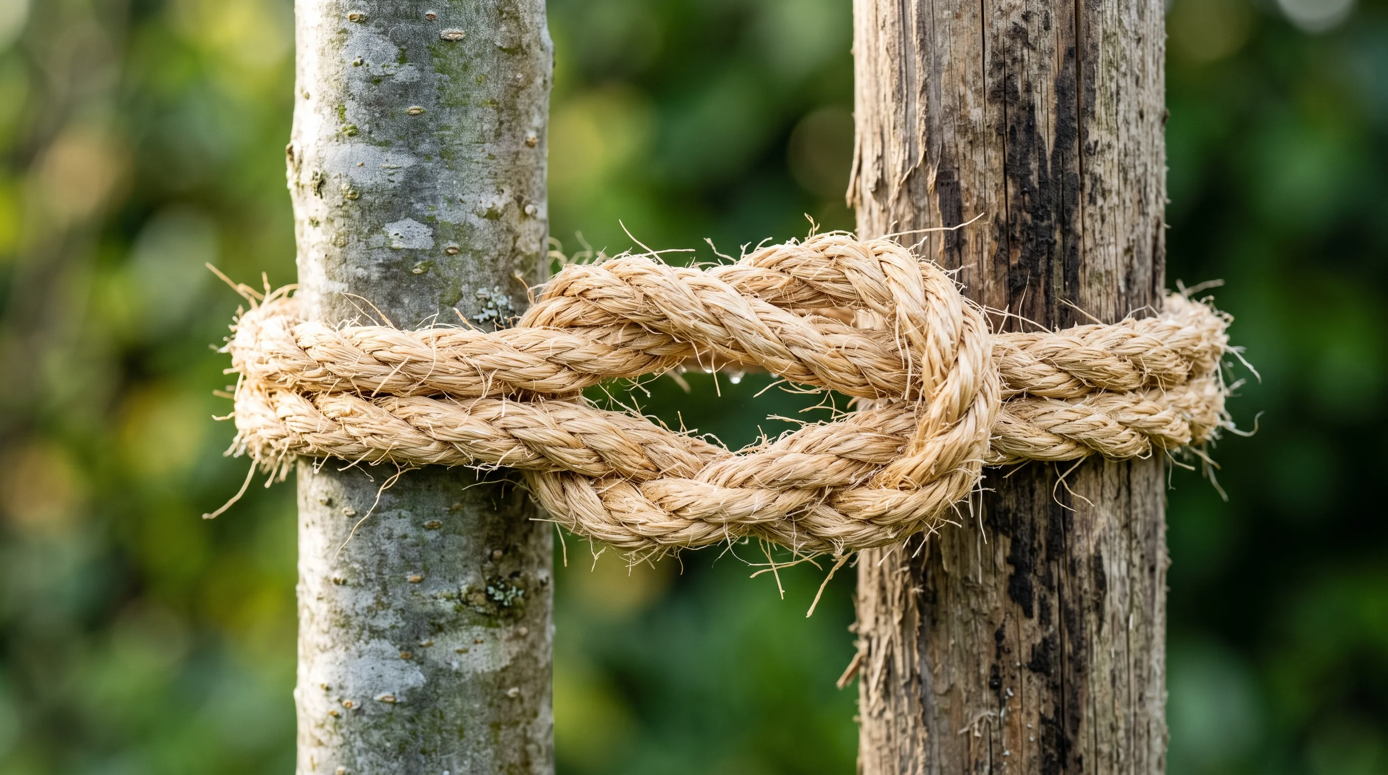 Baum anbinden: frisch gepflanzter junger Laubbaum mit Holzpfahl und Bindung