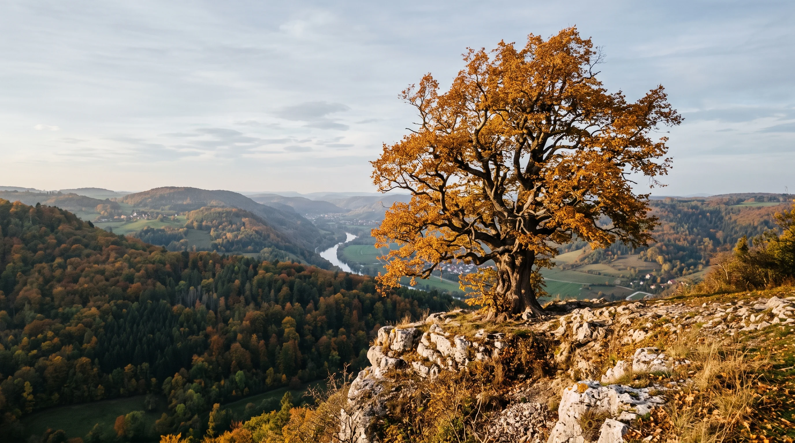 Baumpflege Ehingen und Blaubeuren: alte Linde im Herbstlicht auf der Schwäbischen Alb