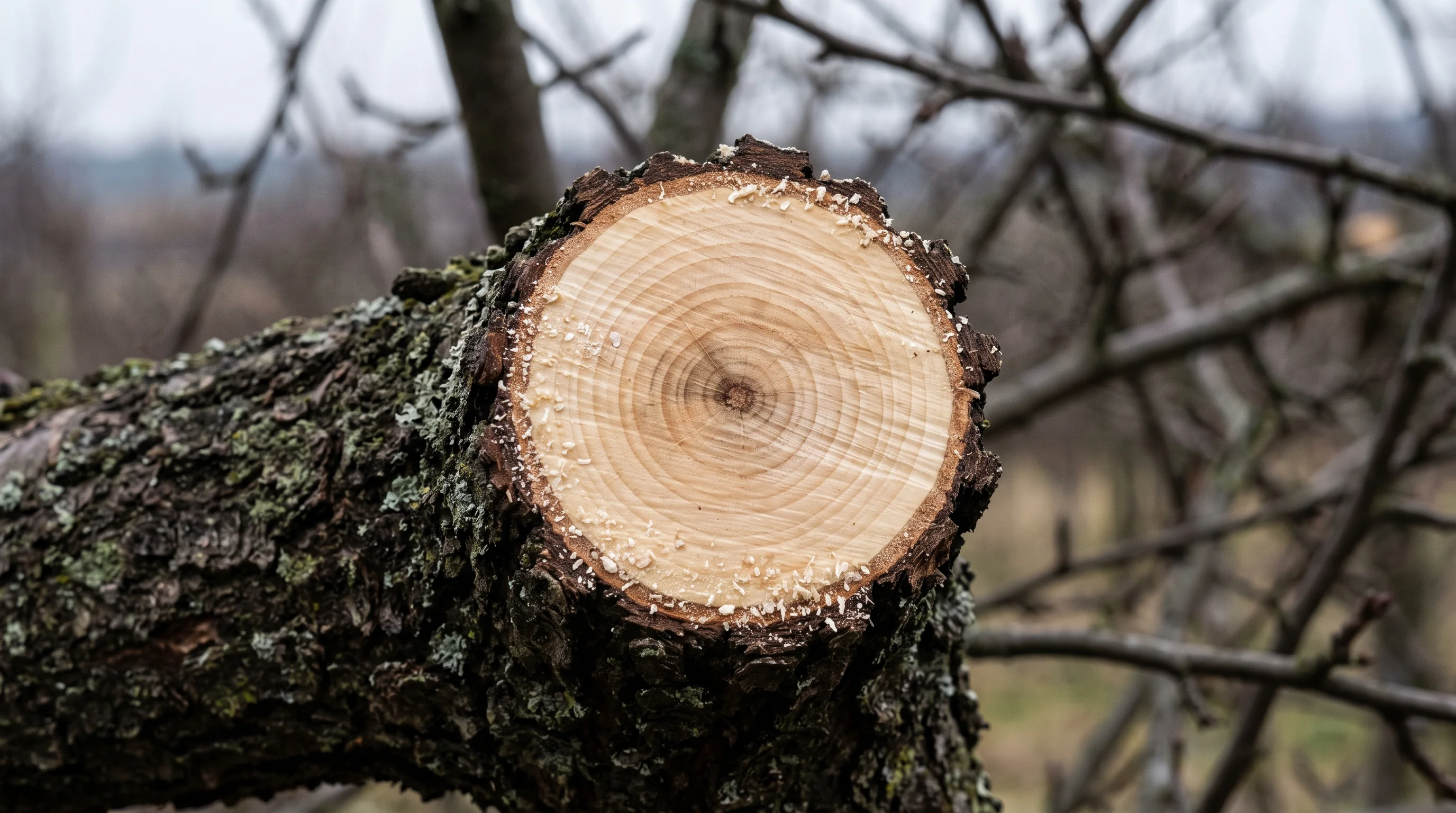 Baumpflege Ehingen und Blaubeuren: frische Schnittfläche an einem Obstbaumast
