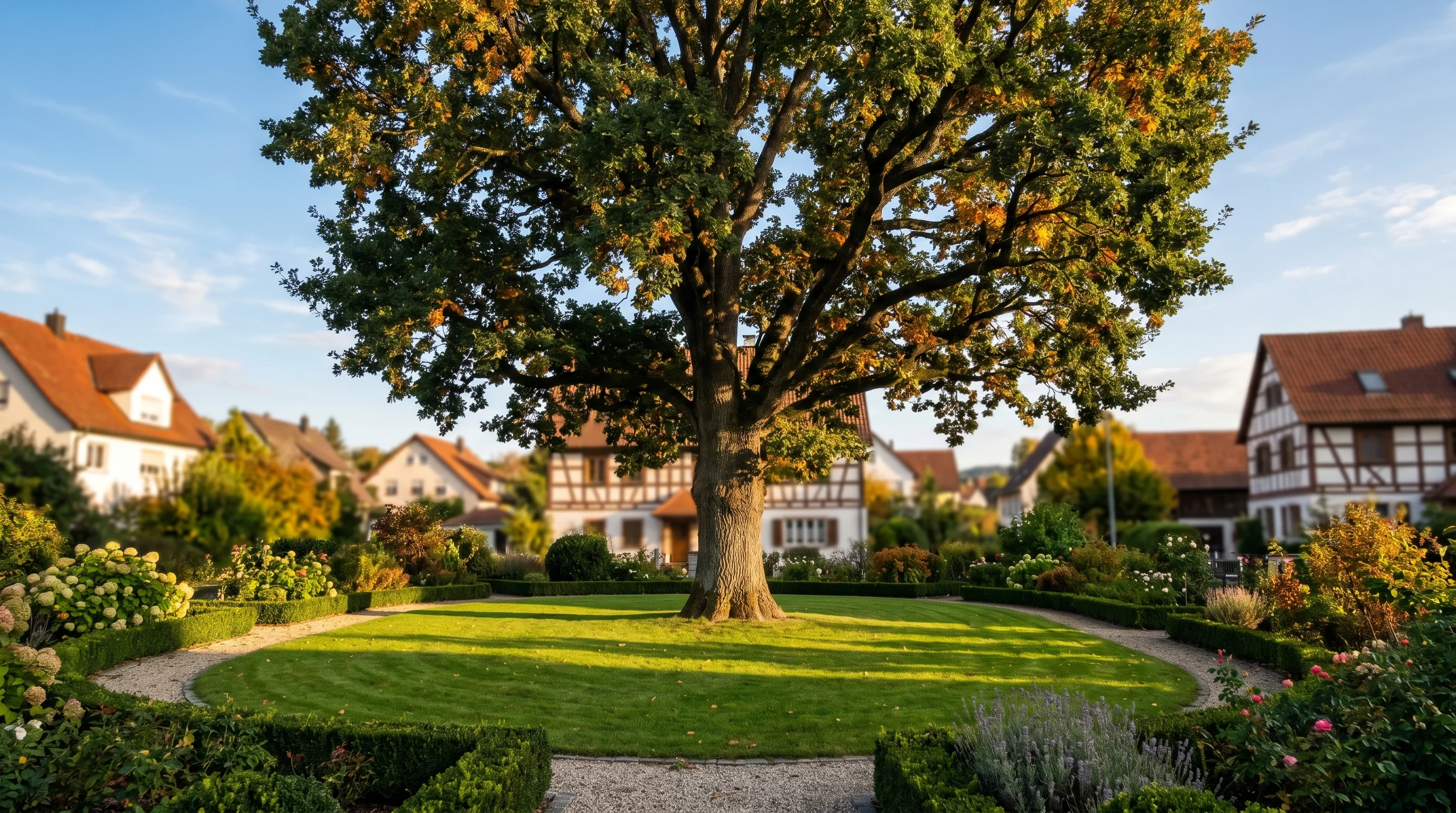 Gepflegter Stadtbaum in süddeutscher Wohngegend – Vergleich Baumschutzverordnung Ulm und Neu-Ulm