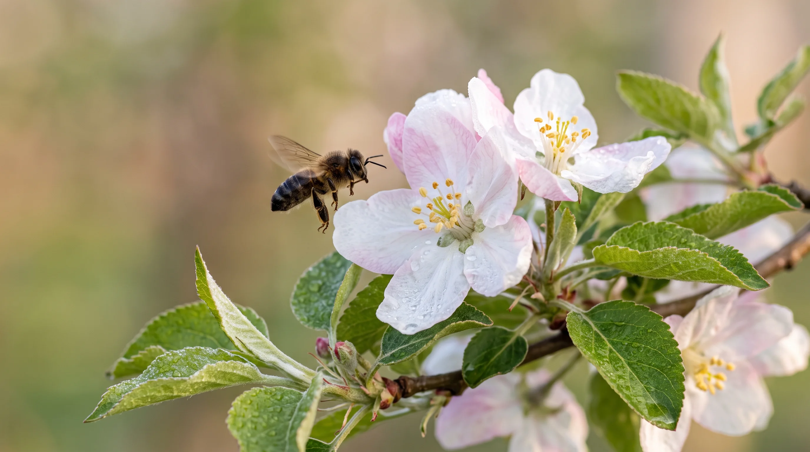 Bienenfreundliche Bäume in Blüte: Obstbaumblüte mit Bienen im Frühling