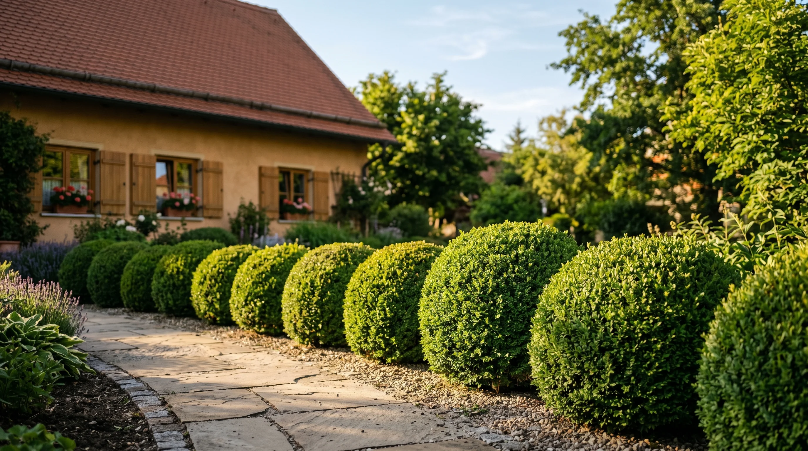 Sträucher rückschnitt Frühjahr – gepflegter Ziergarten nach professionellem Schnitt in der Region Ulm